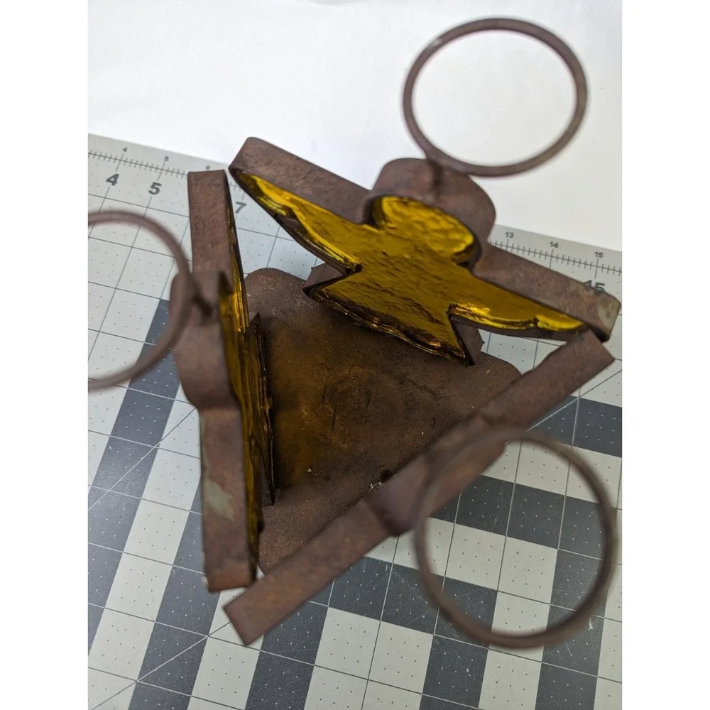 Glass‎ Metal Angel Candle Holder Primitive 7 Inch Tall